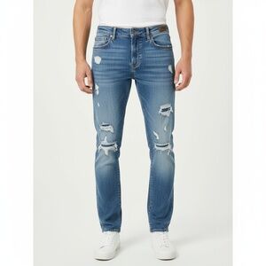 AERO Jeans Mens 30x32 Medium Wash Blue Distressed Ripped Streetwear Edgy